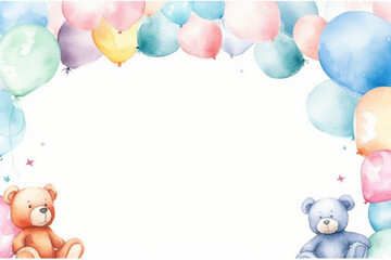 Baby Shower card background frame, Watercolor illustration with white part, clipart for greeting cards, save the date, stationery design, AI Generation