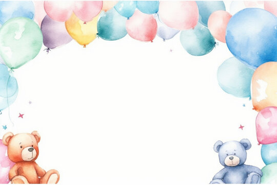 Baby Shower card background frame, Watercolor illustration with white part, clipart for greeting cards, save the date, stationery design, AI Generation