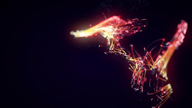 Colorful abstract stylish particle and plexus system on dark background. Suitable for the appearance of text, logo or other graphic design
