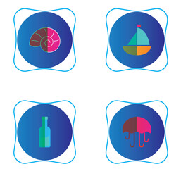 summer icon set with blue background
