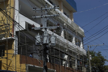 Construction Site of a High Rise Building Structured Steel and Conrete Progress