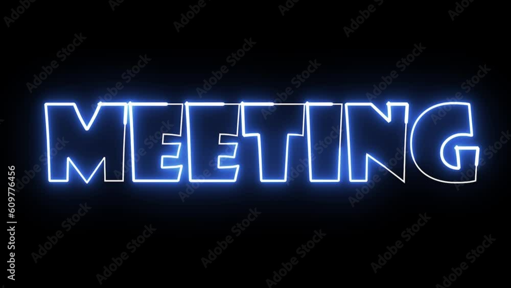 Poster meeting text font with light. luminous and shimmering haze inside the letters of the text meeting. 3