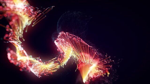 Colorful abstract stylish particle and plexus system on dark background. Suitable for the appearance of text, logo or other graphic design
