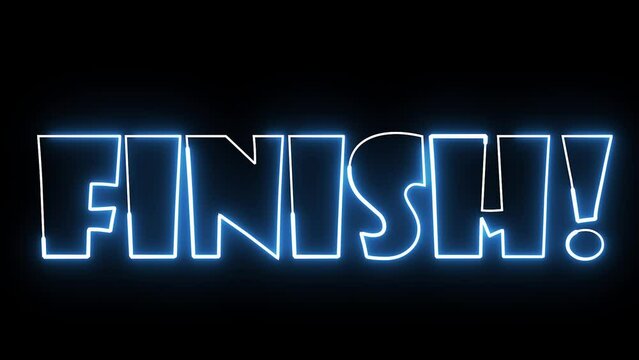 Finish text font with light. Luminous and shimmering haze inside the letters of the text Finish. 3D Animation.