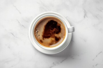 Cup of morning coffee on a light background with selective focus. AI generated, human enhanced.
