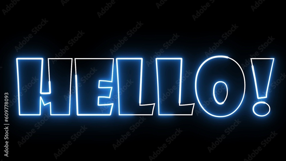 Poster hello electric red lighting text with on black background, 3d rendering. hello text word.