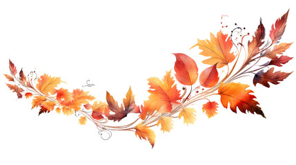 autumn foliage corner borders in watercolor style, isolated on a transparent background for design layouts