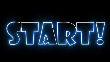 Start text electric blue lighting text with on black background, 3D Rendering. 