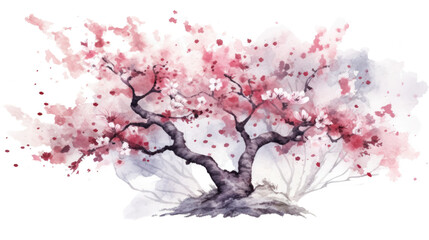 Fototapeta na wymiar blossoming cherry tree border in watercolor style, isolated on a transparent background for design layouts