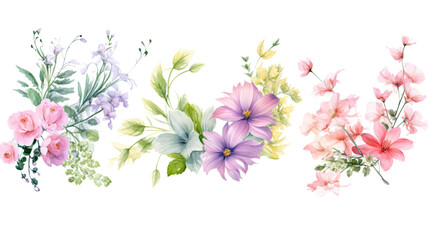 Obraz na płótnie Canvas spring floral corner borders in watercolor style, isolated on a transparent background for design layouts