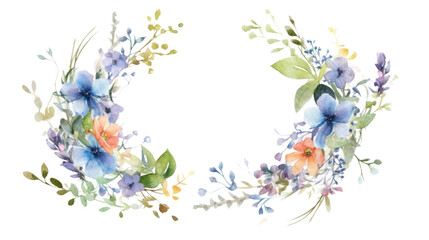 spring floral wreath with ribbon in watercolor style, isolated on a transparent background for design layouts