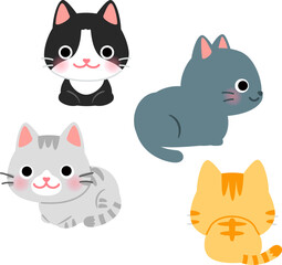 香箱座りした猫のデフォルメイラストセット