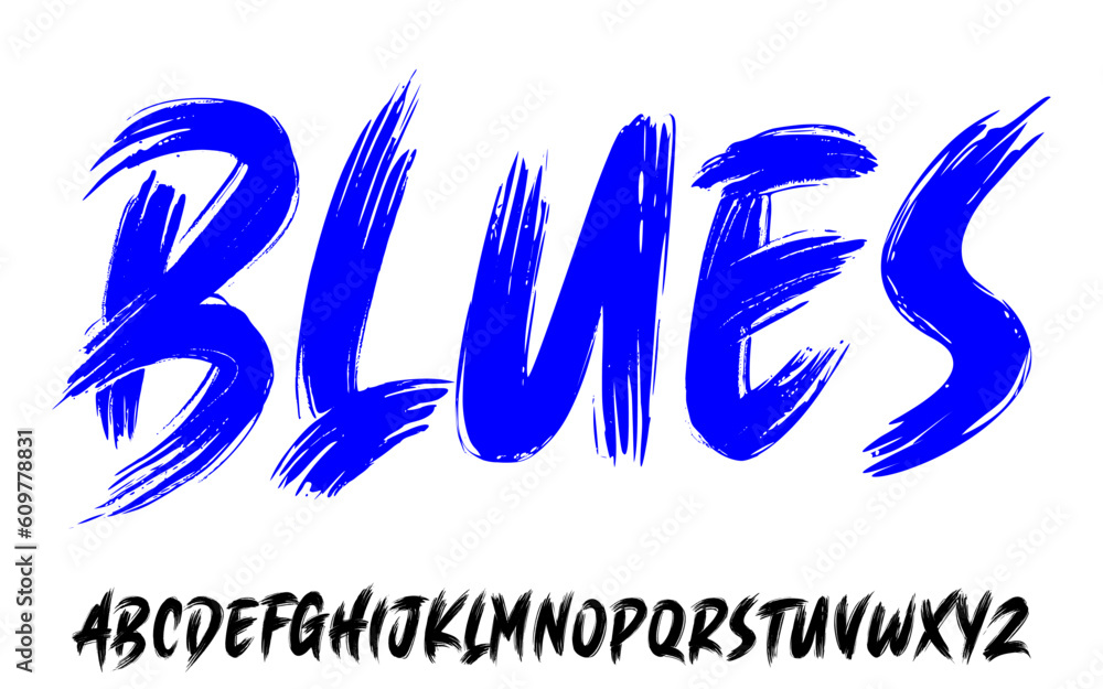 Fototapete Ector the brush and elegant font BLUES, geometric shape font vector typeface alphabet typeset.
