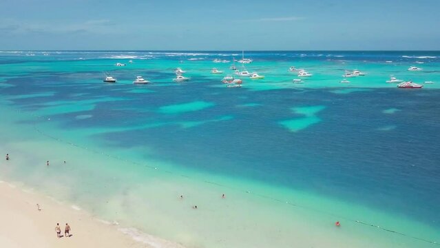 Boats and yachts Caribbean sea Punta Cana Dominican Republic aerial drone view