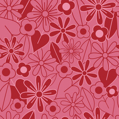 Fototapeta premium Vector red garden tea party floral seamless pattern background design.
