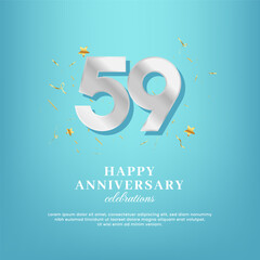59th anniversary vector template with a golden number and confetti spread on a gradient background