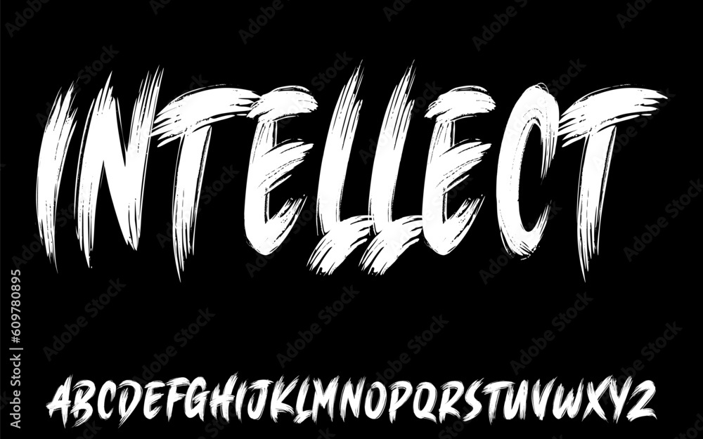 Poster ector the brush and elegant font intellect, geometric shape font vector typeface alphabet typeset.