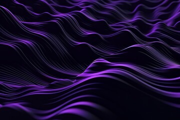 Fototapeta premium Network technology. Futuristic tech black background and purple waves Low poly wire illustration Generative AI