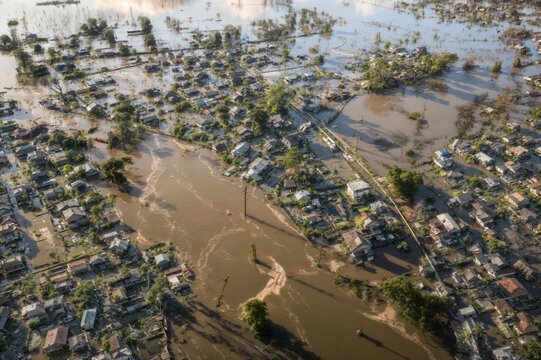 水害で荒れた架空の住宅地、生成AI