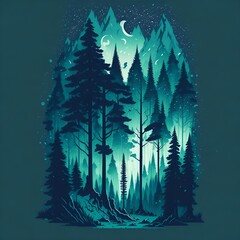 A fantasy pine forest landscape, generative AI