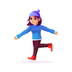 women engage winter sport. Happy  women in warm clothes riding snowboard, walk by skis and skates. Cartoon characters wintertime season active recreation, activity entertainmen