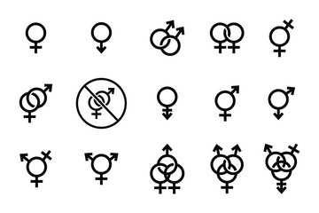Gender symbols. Male, female and transgender symbols. outline icon style design. Simple vector design editable