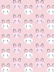 Cute cartoon rabbit bunny seamless pattern on pink background.