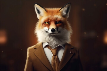 Obraz premium Portrait of a Fox dressed in a formal business suit, created with generative AI