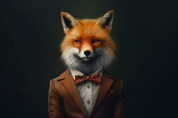 Obraz premium Portrait of a Fox dressed in a formal business suit, created with generative AI