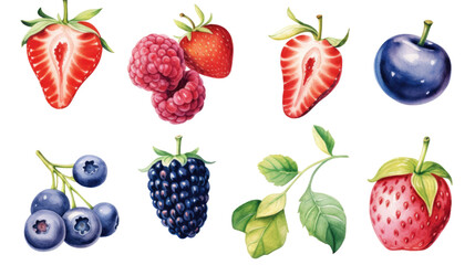 vibrant berry collection in watercolor style, isolated on a transparent background for design layouts