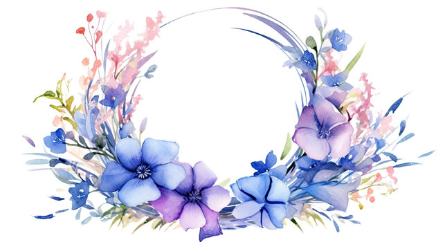 wildflower wreath with ribbon in watercolor style, isolated on a transparent background for design layouts