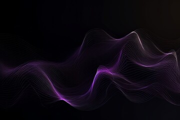 Network technology. Futuristic tech black background and purple waves Low poly wire illustration Generative AI