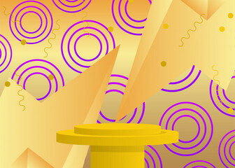 Abstract Yellow, Gold and Purple product display. Mockup vector 3D cylinder pedestal podium. Minimal stage showcase for presentation. Geometric forms, empty scene.