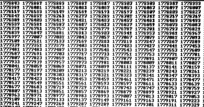 Prime numbers scrolling on computer screen