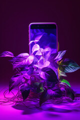 Cell Phone with Plants Growing Out, Generative AI