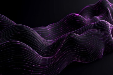 Network technology. Futuristic tech black background and purple waves Low poly wire illustration Generative AI