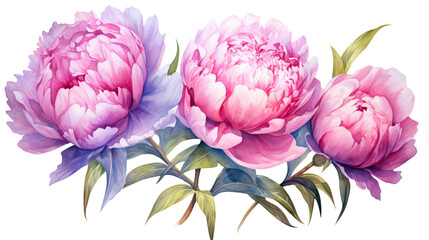 vibrant peonies in watercolor style, isolated on a transparent background for design layouts