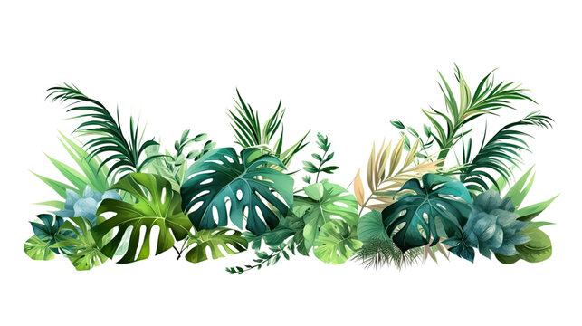 tropical leaf border in watercolor style, isolated on a transparent background for design layouts