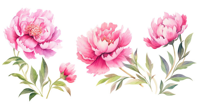 vibrant peonies in watercolor style, isolated on a transparent background for design layouts