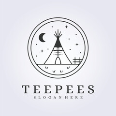 night teepee tent of traditional american ethnic in emblem for logo icon vector illustration design © Lodzrov