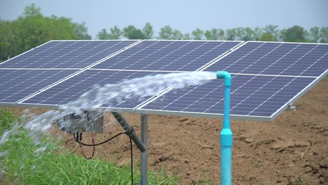 Solar panel for groundwater pump in agricultural field during drought by El Nino phenomenon.