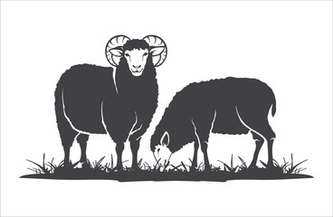 Sheep with grass icon. A pair of sheep icon. Lamb in the grass icon concept. Trendy two sheep with grass design illustration. Vector illustration