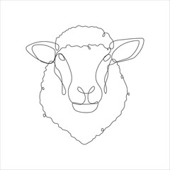 Sheep head in continuous line drawing style. Lamb head line art icon design. Sheep minimalist black linear icon. Vector illustration. 