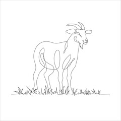 Goat one line continuous drawing. Goat in the grass line art icon. Goat with grass linear icon. Farm animal line art icon illustration. Minimalist linear vector illustration. Vector illustration