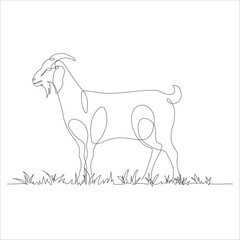 Goat one line continuous drawing. Goat in the grass line art icon. Goat with grass linear icon. Farm animal line art icon illustration. Minimalist linear vector illustration. Vector illustration