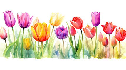 vibrant tulips in watercolor style, isolated on a transparent background for design layouts