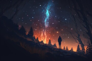 man watching the stars at night, vast sky, generative ai
