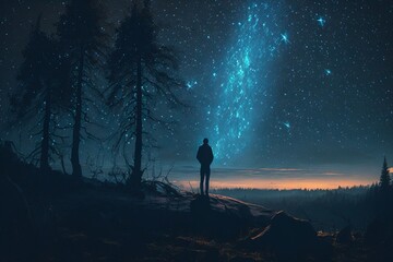 man watching the stars at night, vast sky, generative ai © Renan
