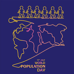 World Population Day, 11 July, One continuous single line hand 