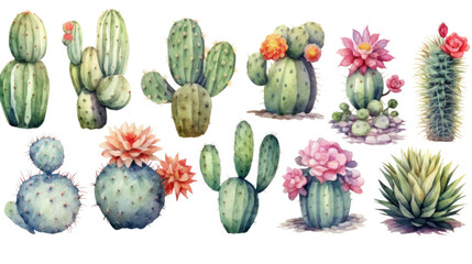 cactus in watercolor style, isolated on a transparent background for design layouts